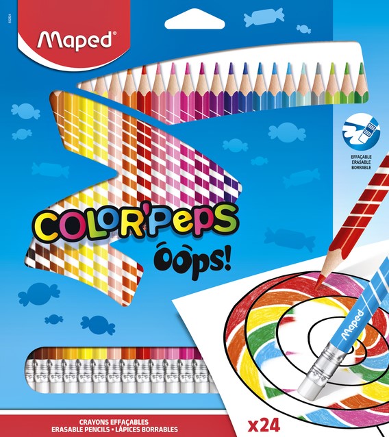 Tijd invoer Eindig Kleurpotlood Maped Color'Peps Oops met gum set á 24 kleuren Duurzame  Kantoorartikelen
